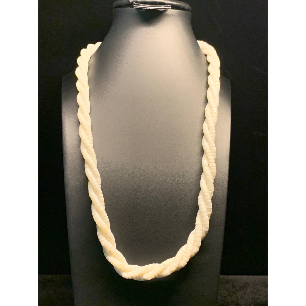 Vintage White Shell Heishi Multi Strand Twisted Rope Necklace 22 Inch